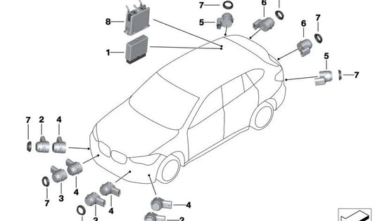 Mineralgrau Ultraschallsensor für BMW F45, F46, F90, G30, G31, G38, G32, I01, F48, F39 (OEM 66209336907). Original BMW.