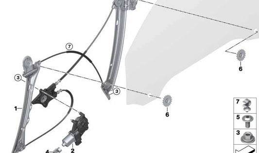 Escenseur de fenêtre sans moteur avant droit OEM 51337352748 pour BMW F32, F33, F82, F83. BMW d'origine.