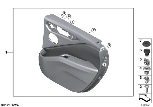 Revestimiento de puerta trasera izquierda para BMW XM G09 (OEM 51425A68697). Original BMW