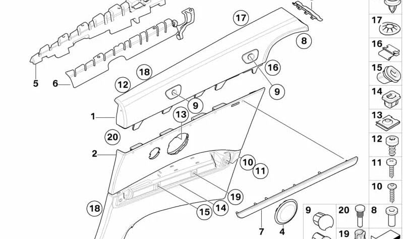 Revestimiento Balaustrada izquierda para BMW E93, E93N (OEM 51439150927). Original BMW