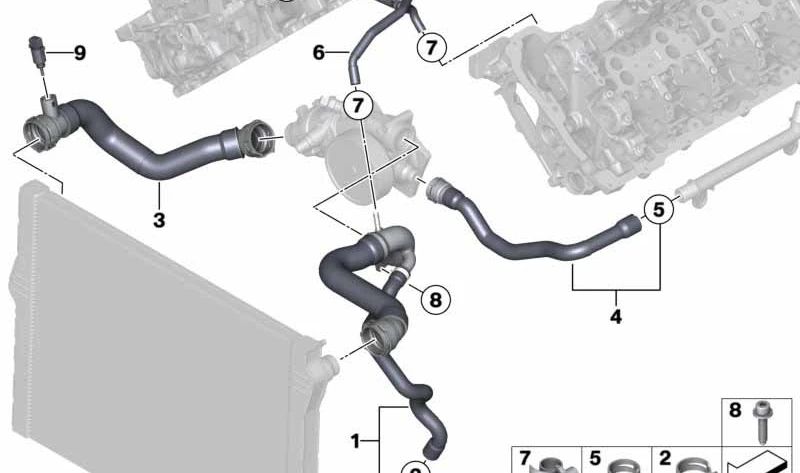 Manguera de refrigerante para BMW Serie 5 F10, Serie 6 F06, F12, F13 (OEM 11537843266). Original BMW