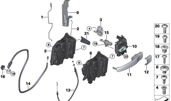 Varilla de accionamiento puerta delantera derecha para BMW I01, I01N (OEM 51217290868). Original BMW