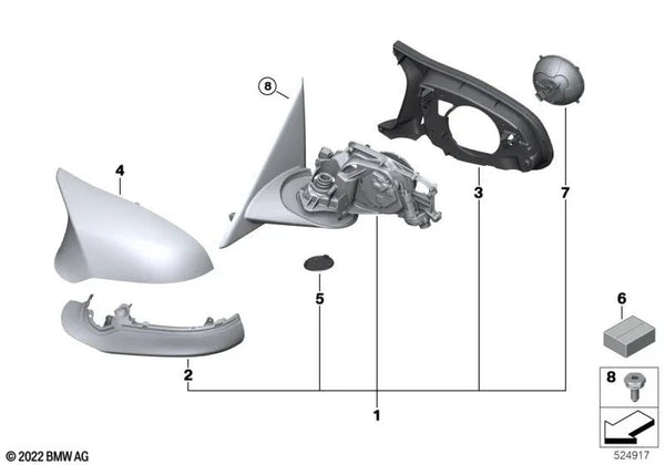 Espejo exterior sin cristal calefactado izquierdo para BMW F32, F33, F82, F83 (OEM 51168059537). Original BMW