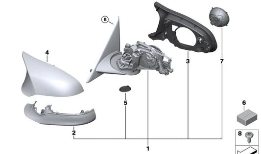 Espejo exterior sin cristal calefactable derecho para BMW F82, F83 (OEM 51168080446). Original BMW