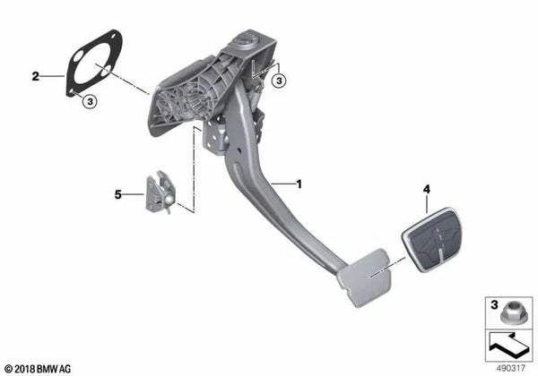 Pedal de freno completo para BMW F95N, G05, G05N, G18, G18N, F96N, G06, G06N, G07, G07N, G09 (OEM 35006873112). Original BMW.