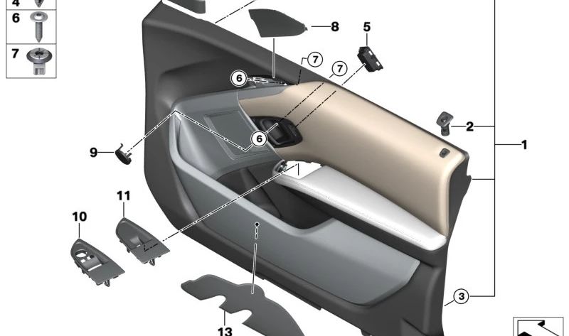 Pannello della porta anteriore destra 51417377270 per BMW I3 (I01). BMW originale.