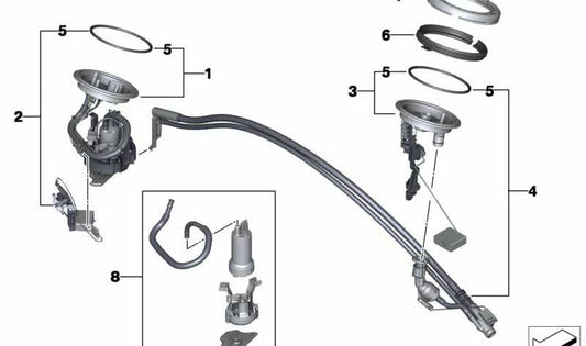 Rechte Kraftstoffpumpe mit OEM OEM 16117170011 für BMW E65, E66. Original BMW.