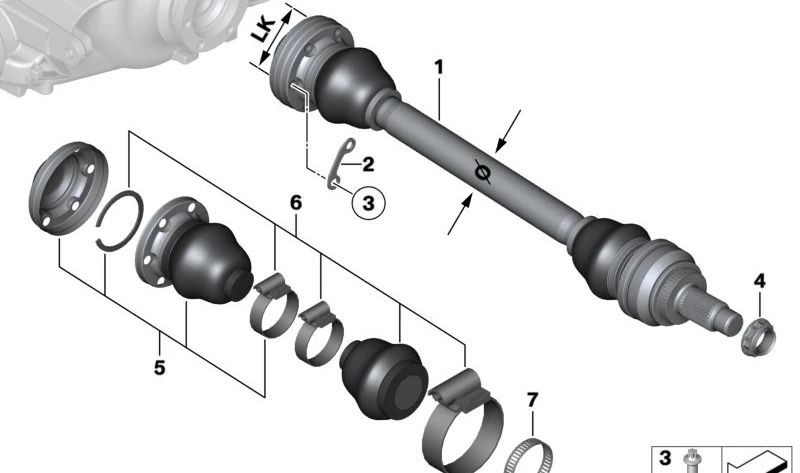 Juego de reparación de fuelle exterior para BMW E81, E82, E87N, E88, E90, E91, E92, E93, X1, X3 (OEM 33213421366). Original BMW