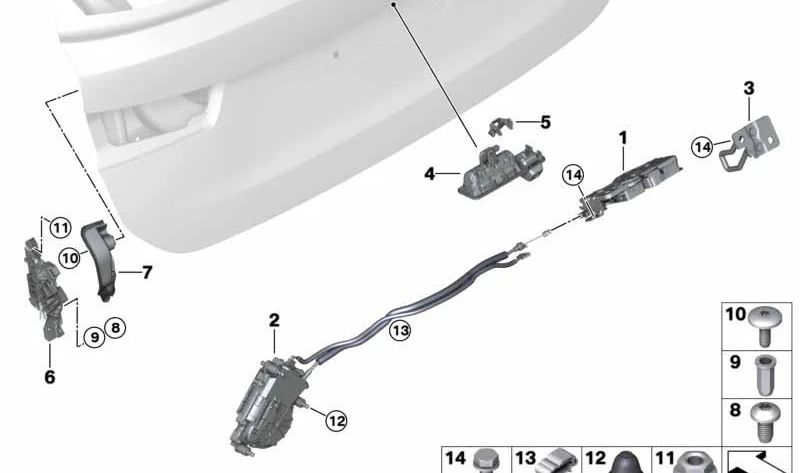 Cierre de la puerta trasera derecha para BMW Serie 3 G21, G81 (OEM 51247453426). Original BMW