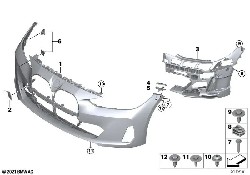 Revestimiento de parachoques delantero, imprimado para BMW Serie 4 G26 (OEM 51115A0F2E0). Original BMW