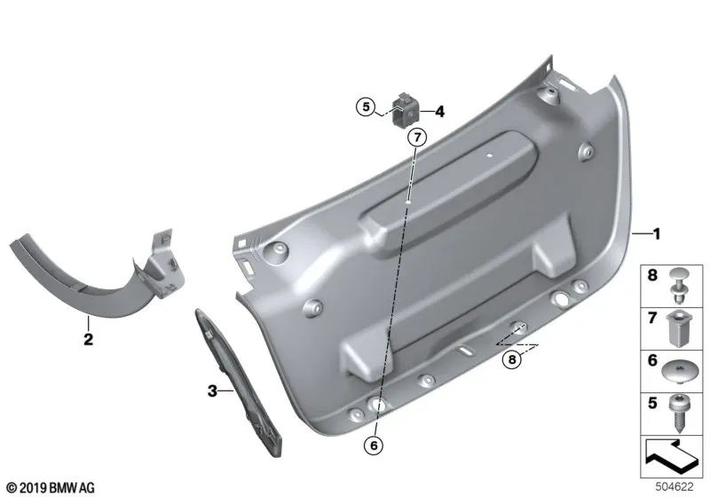 Tornillo de chapa tipo lente para BMW Serie 2 F22, F23, F44, F87 Serie 3 E90, E92, E93, F30, F35, F80 Serie 4 F32, F82 I I01 (OEM 07147225732). Original BMW