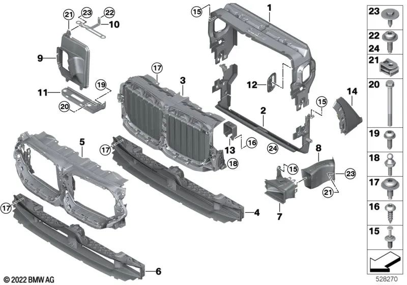 Conducción de aire del radiador externo derecho para BMW G06 (OEM 51748070214). Original BMW