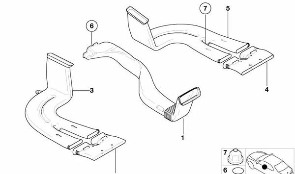 Canal de calefacción espacio trasero derecho frontal para BMW E53 X5 (OEM 64228402114). Original BMW