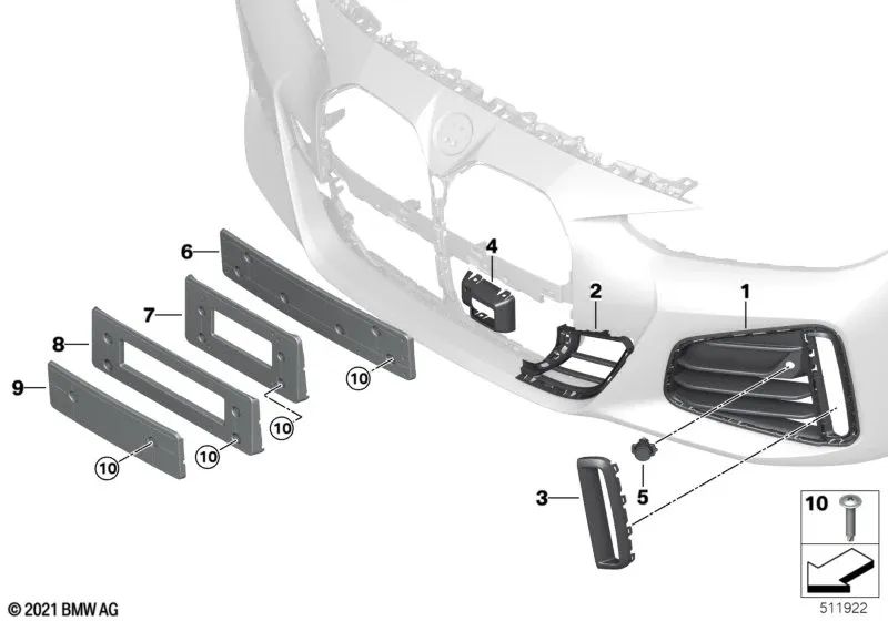 Rejilla de entrada de aire cerrada izquierda para BMW Serie 4 G26, G26N (OEM 51118078605). Original BMW.