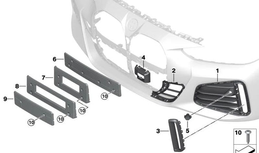 Grid di ingresso dell'aria destra 51118078632 per BMW G26. BMW originale.