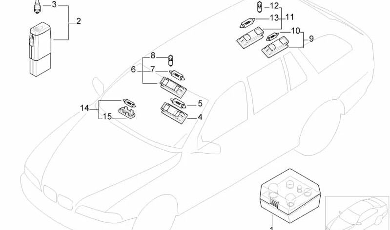 Luz interior/lectura trasera derecha OEM 63318366434 para BMW E39. Original BMW.