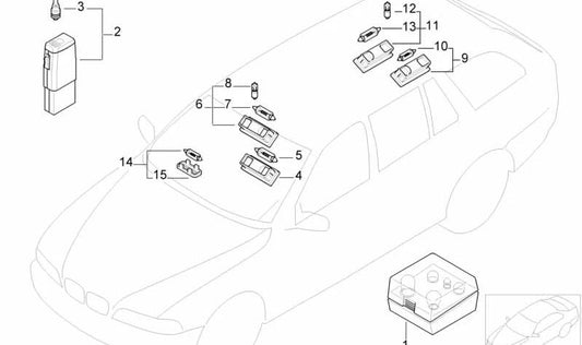 Luces de lectura internas traseras izquierda para BMW E39 (OEM 63312497575). Original BMW