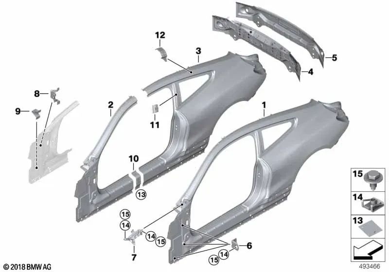 Chapa de refuerzo faldón derecho para BMW Serie 8 F92, G15 (OEM 41007494492). Original BMW