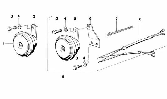 Horn / Klaxon OEM 61331243710 for BMW (Compatible models: E12, E21, E23, E24, E28, E30, E31). Original BMW.