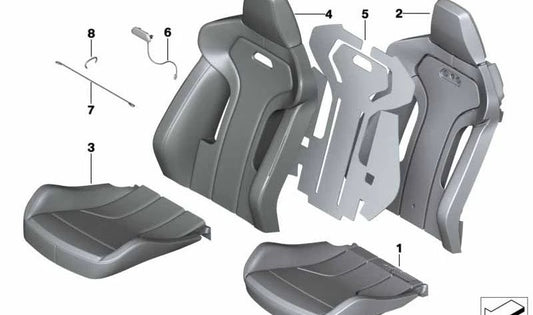 Rechter Sportsitz-Rückenlehnenbezug aus Leder für BMW 4er F82, F82N (OEM 52108068576). Original BMW