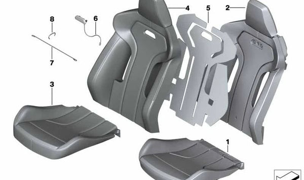 Funda respaldo de asiento deportivo de cuero derecha para BMW Serie 4 F82, F82N (OEM 52108068576). Original BMW