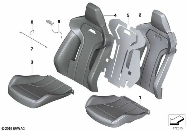 Funda de respaldo de asiento deportivo de cuero izquierda para BMW F82, F82N (OEM 52108068575). Original BMW