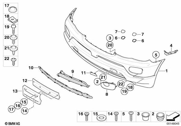 Revestimiento del parachoques delantero imprimado para BMW X5 E53 (OEM 51117129295). Original BMW.