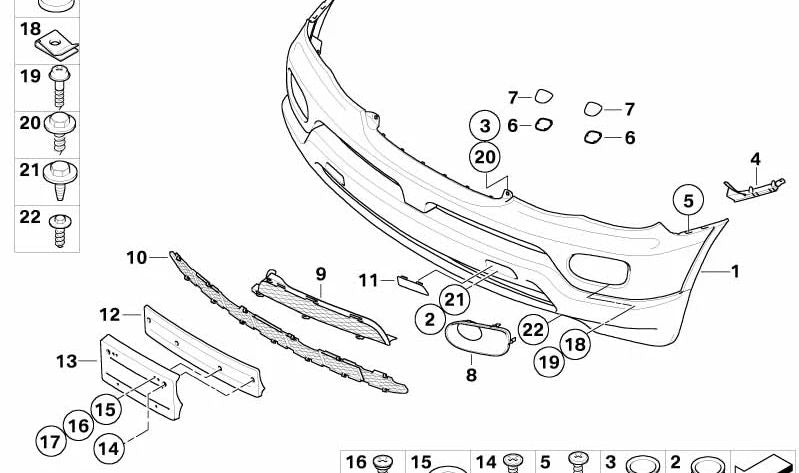 Rejilla inferior para BMW E53 (OEM 51117123956). Original BMW