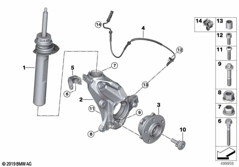 Amortiguador delantero izquierdo para BMW X1 F48N (OEM 31306896731). Original BMW.