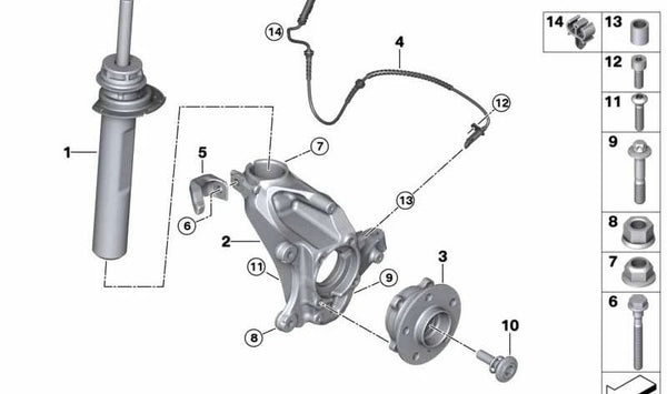 Amortiguador delantero izquierdo para BMW X1 F48, F48N (OEM 31306886751). Original BMW.