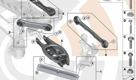 Kit de reparación de brazo de suspensión delantero izquierdo OEM 33322409885 para BMW E84 (X1). Original BMW.