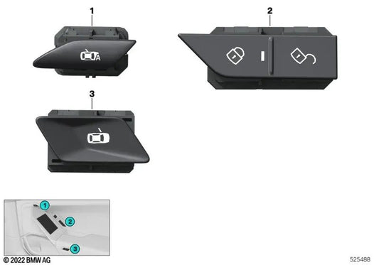 Central locking switch for BMW 7 Series G70 (OEM 61315A2A081). Original BMW.