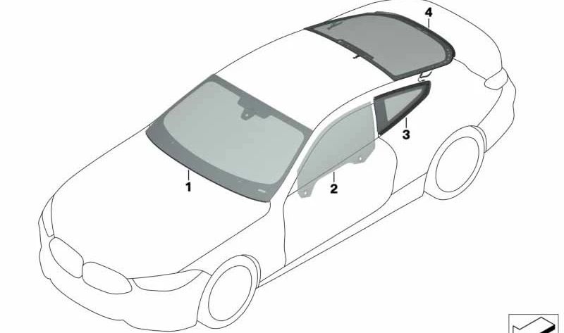 Cristal lateral fijo trasero izquierdo para BMW Serie 8 F92, G15 (OEM 51377476947). Original BMW