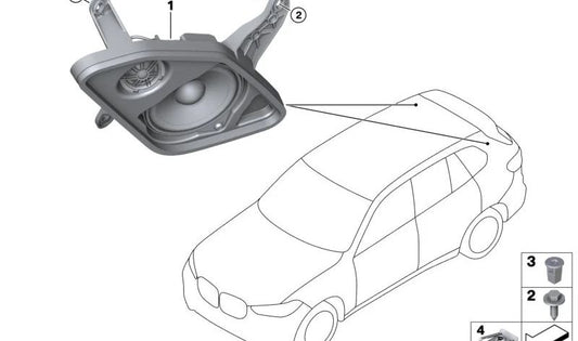 Soporte de altavoz pilar D derecho para BMW X5 F95, G05 (OEM 65132622508). Original BMW