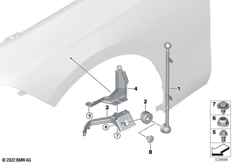 Soporte Estandarte arriba a la izquierda para BMW Serie 7 G70 (OEM 72605A01A03). Original BMW