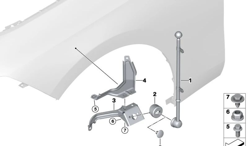 Soporte inferior izquierdo para bandera OEM 72605A01A05 para BMW G70. Original BMW.