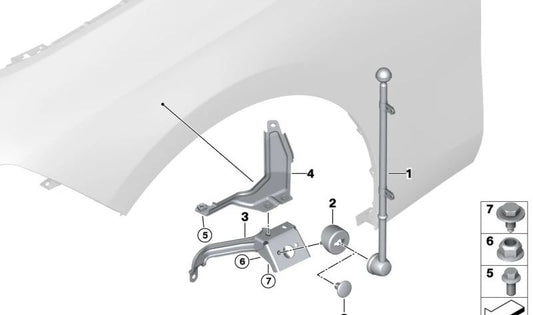 Soporte inferior izquierdo para bandera OEM 72605A01A05 para BMW G70. Original BMW.