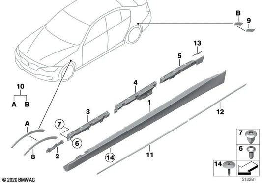 Embellecedores de paso de rueda imprimados delantero izquierdo para BMW F30, F30N, F31, F31N (OEM 51117325719). Original BMW