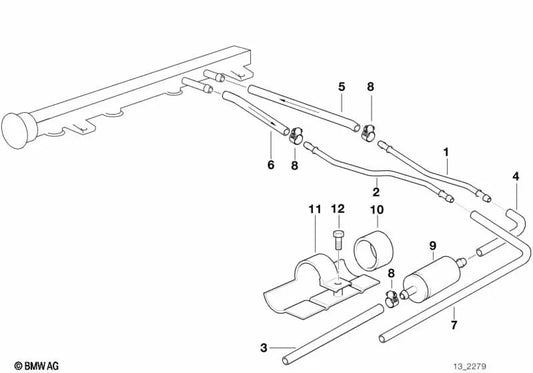 Fuel return line for BMW 3 Series E36 (OEM 13531743048). Original BMW.