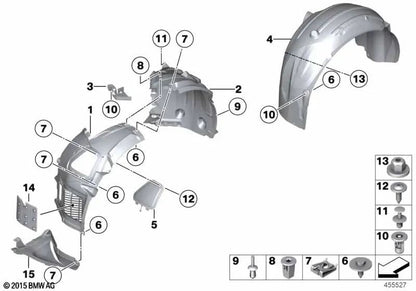 Couverture du contrefort avant gauche pour la série BMW 5 F10, F11, F18 (OEM 51717186723). BMW d'origine