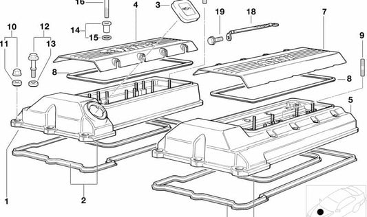 Tapa de la culata derecha para BMW E39, E38, E53, E52 (OEM 11121703172). Original BMW