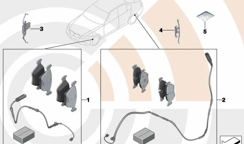 Juego de pastillas de freno con sensor OEM 34112288858 para BMW E90, E91, E92, E93. Original BMW.