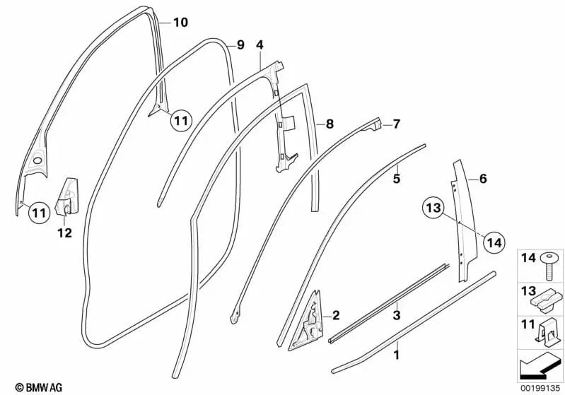 Right front door outer slot cover for BMW E71, E72 (OEM 51338035550). Genuine BMW.