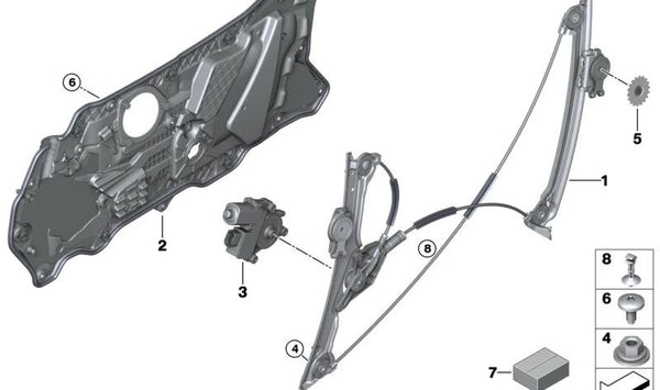 Mecanismo elevalunas sin motor delantero derecho OEM 51338497028 para BMW F91, F92, G14, G15. Original BMW