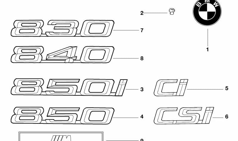 Emblema trasero adhesivo OEM 51148165174 para BMW E31. Original BMW.