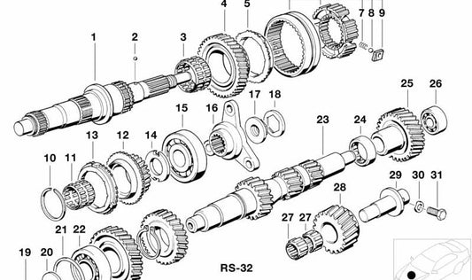 Guía de marcha atrás y quinta velocidad OEM 23231224319 para BMW (E28, E24). Original BMW.