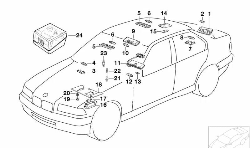 Luz de lectura interior para BMW E36 (OEM 63318377772). Original BMW