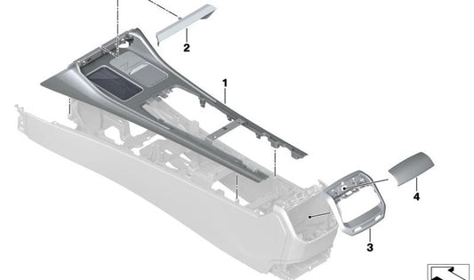 Abdeckung der Mittelkonsole hinten für BMW G70 (OEM 51169500499). Original BMW