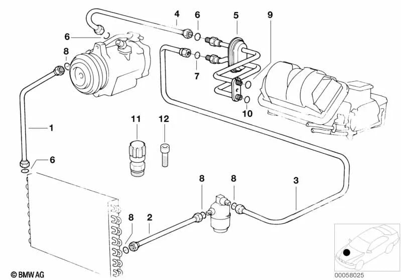 Evaporator-Compressor suction pipe for BMW 3 Series E36 (OEM 64538390785). Original BMW.