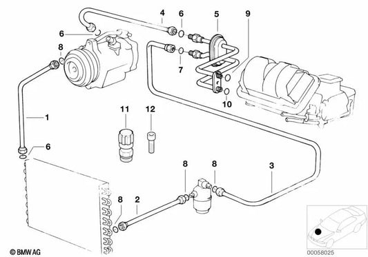 Tubería de succión Evaporador-Compressor para BMW Serie 3 E36 (OEM 64538390785). Original BMW.